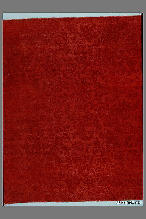 Panel of printed camlet, Wool; warp-faced plain weave, printed, British, Norfolk 