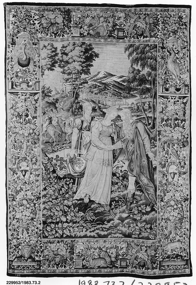 Rachel Giving Bilhah to Jacob from The Story of Jacob series, Wool, silk (18 warps per inch, 6–7 per cm.), Netherlandish, Brussels