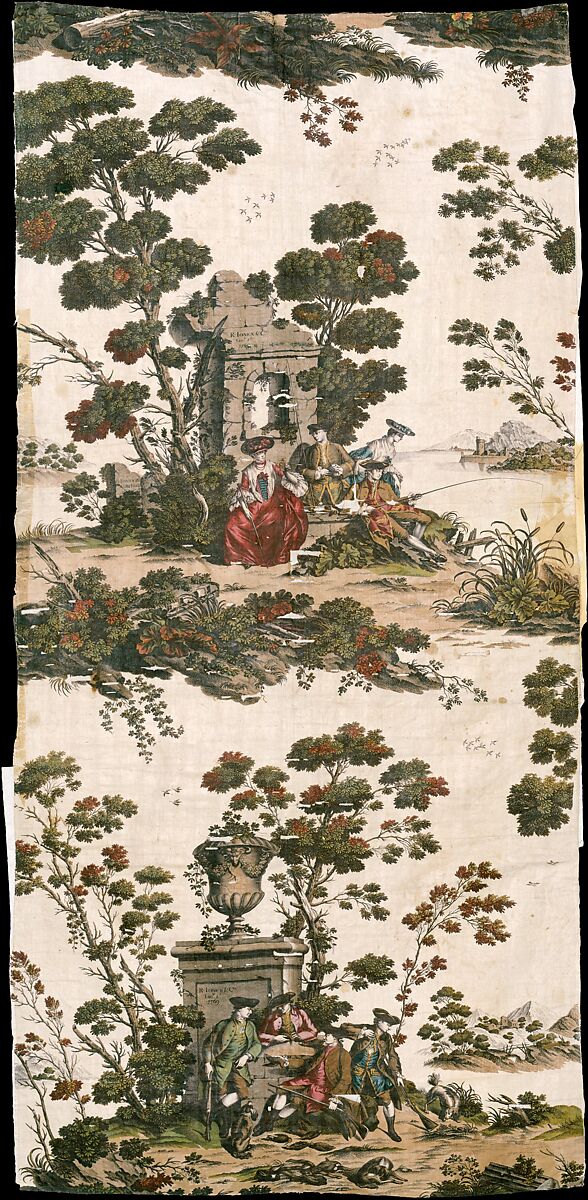 Hunting and fishing scenes, Manufactured by Robert Jones, Linen and cotton, British 