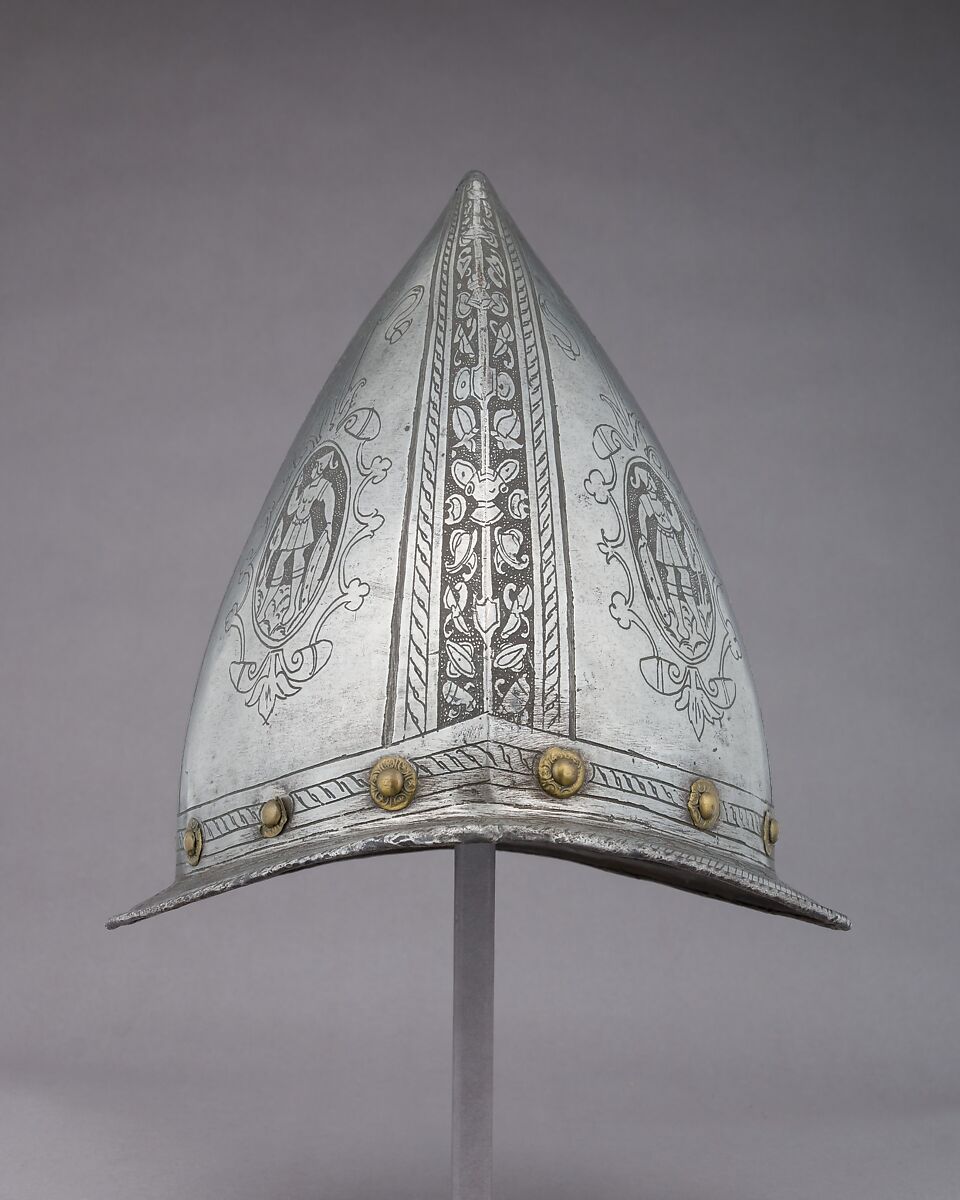 Cabasset, Steel, textile, leather, copper alloy, Italian