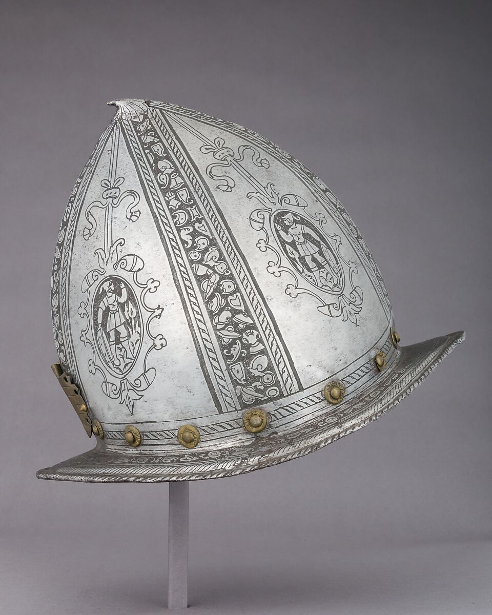 Cabasset, Steel, textile, leather, copper alloy, Italian