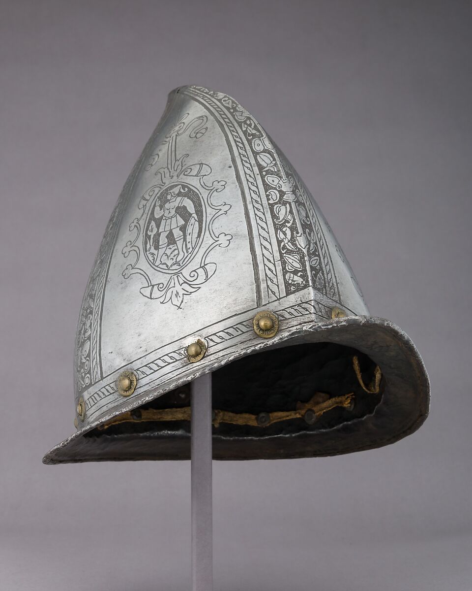 Cabasset, Steel, textile, leather, copper alloy, Italian