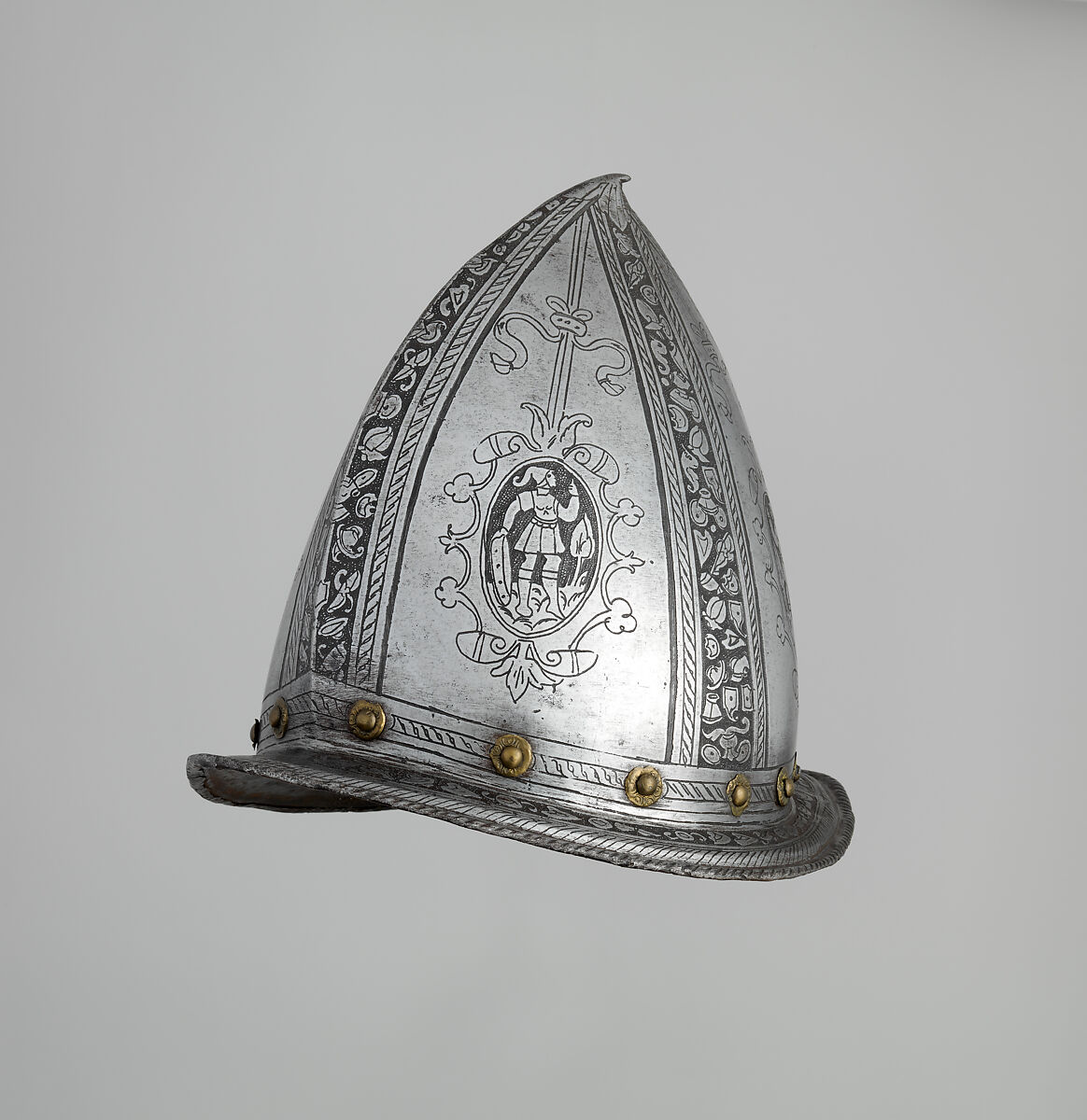 Cabasset, Steel, textile, leather, copper alloy, Italian