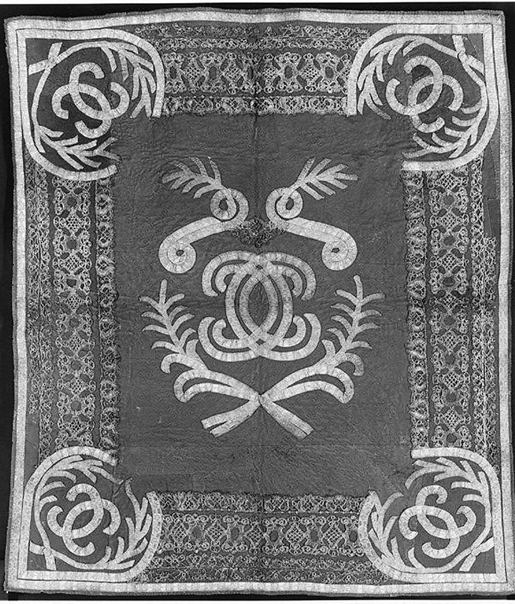 Carriage cloth, probably made for the Cavendish family, Dukes of Devonshire, Wool, appliqued silk, metal thread, British