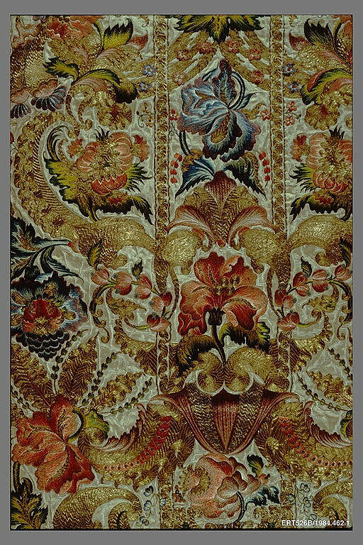 Chasuble (one of a set of five vestments), Silk, metallic thread, Italian, probably Sicily