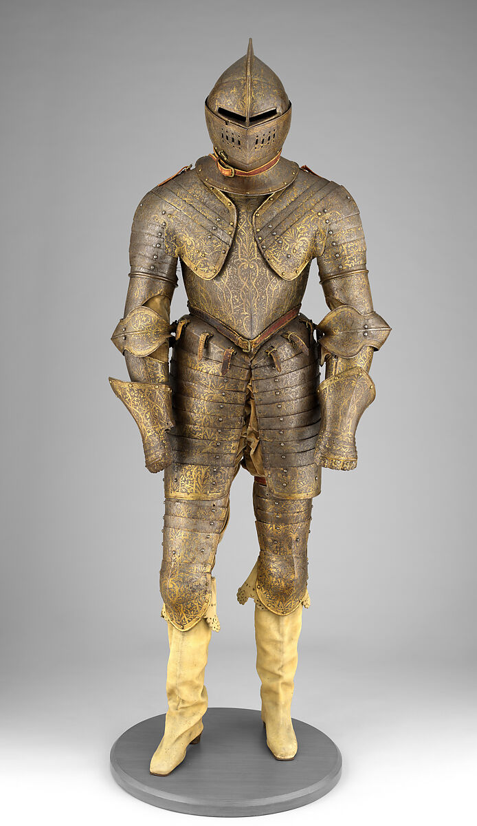 Armor for Heavy Cavalry, Steel, gold, leather, textile, French