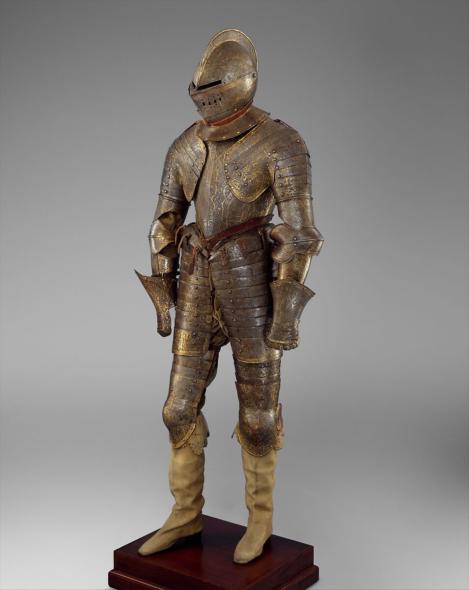 Armor for Heavy Cavalry, Steel, gold, leather, textile, French 