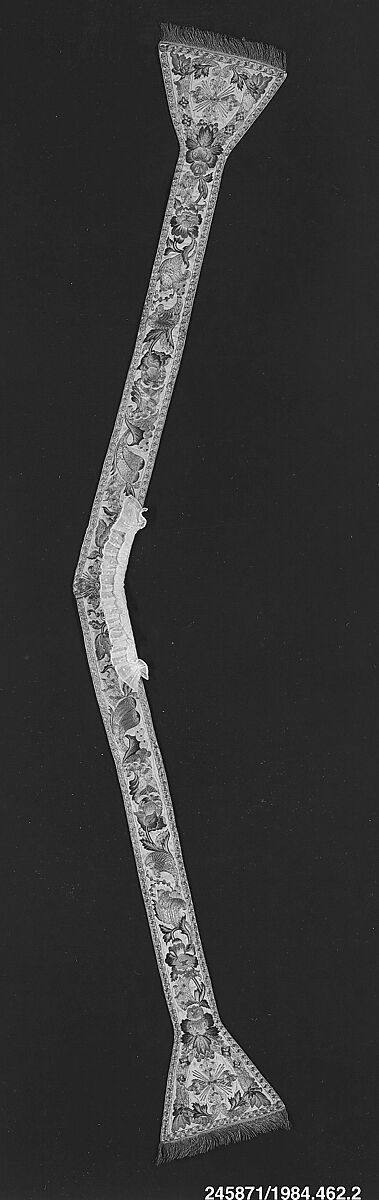 Stole (one of a set of five vestments), Silk, metal thread, cotton, Italian, probably Sicily