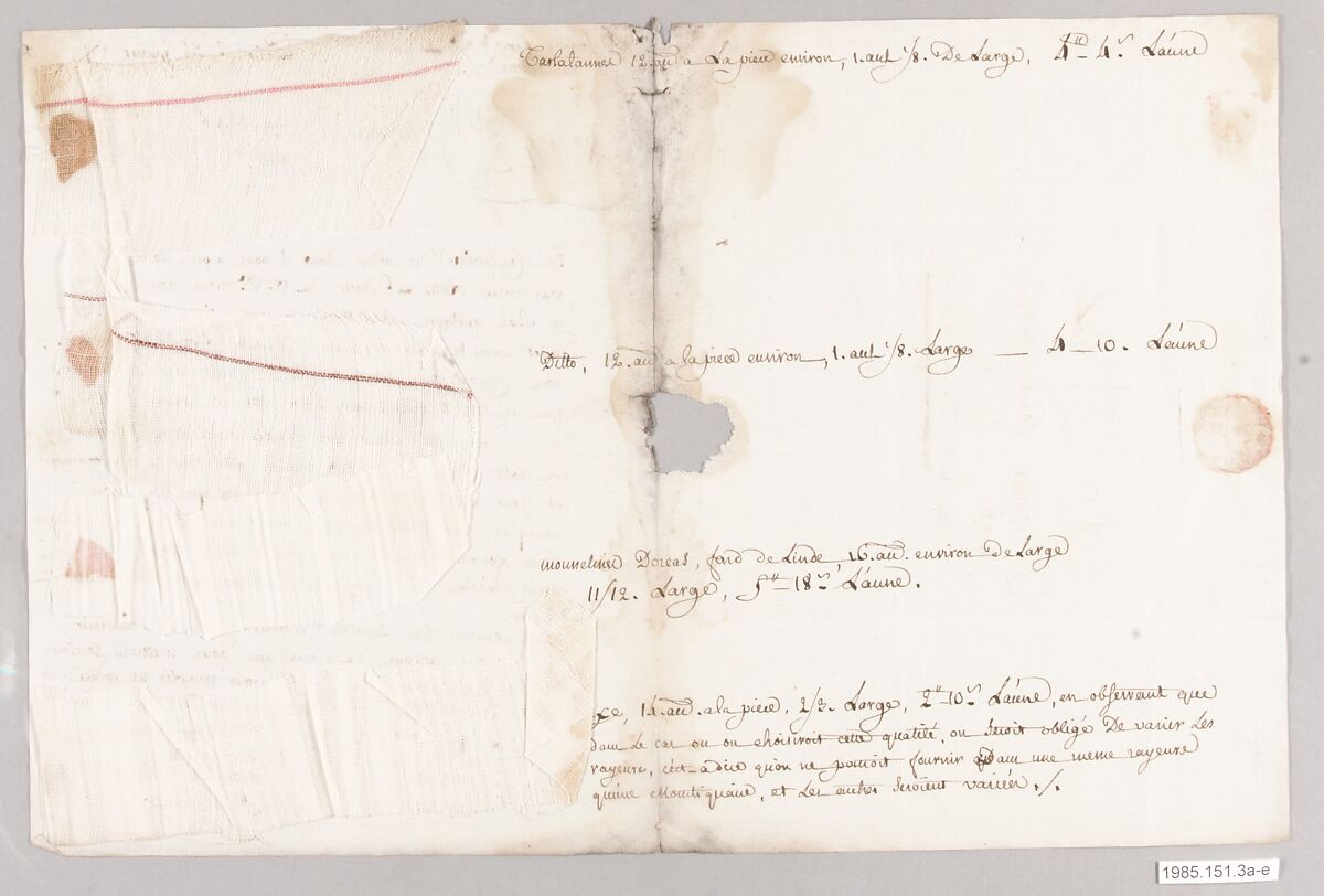 Textile swatch to accompany letter, French