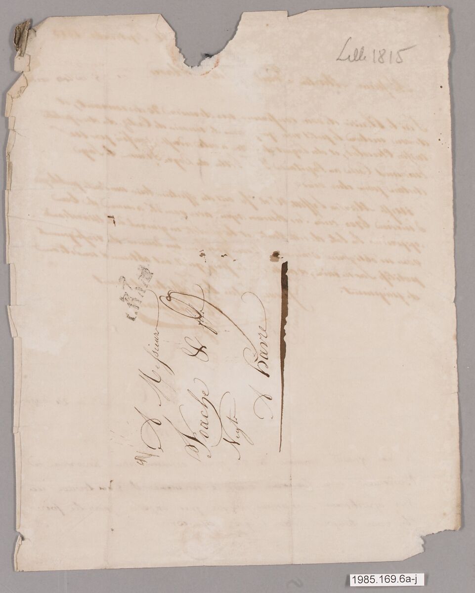 Letter with textile samples, French