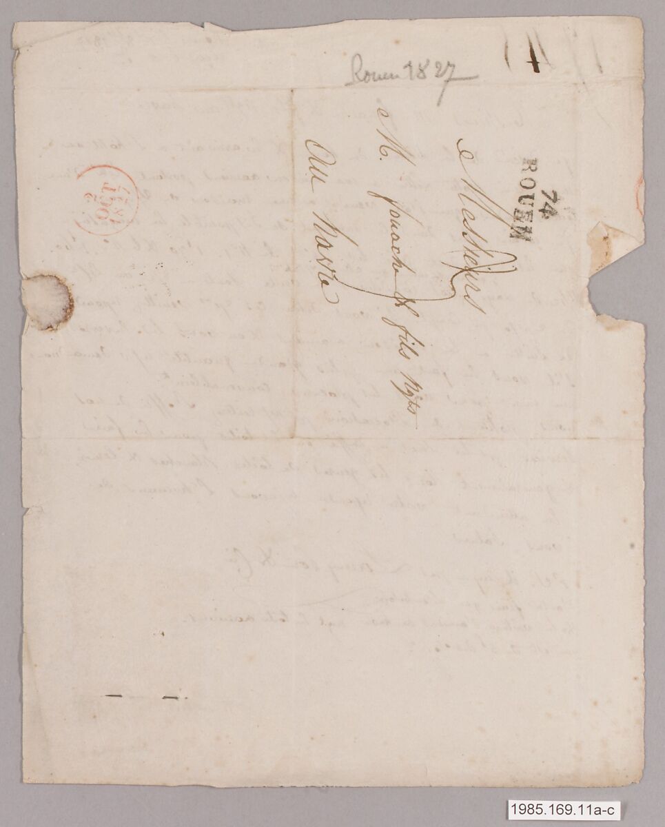 Letter with textile samples, French