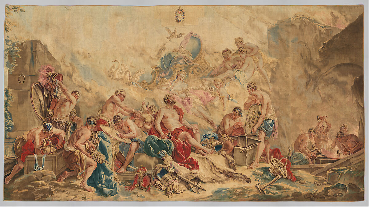 Vulcan Presenting Arms for Aeneas to Venus from the set The Loves of the Gods, François Boucher (French, Paris 1703–1770 Paris), Silk, wool, French, Beauvais 