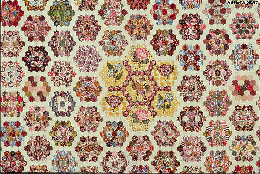 Quilt, Cotton with wool crewel embroidery, British