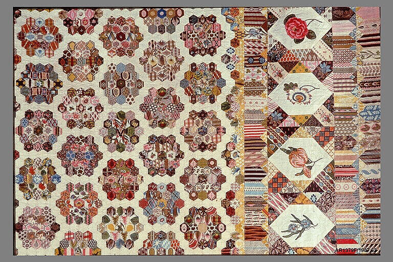 Quilt, Cotton with wool crewel embroidery, British