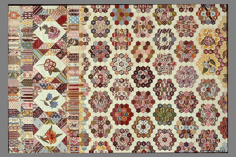 Quilt, Cotton with wool crewel embroidery, British