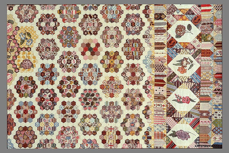 Quilt, Cotton with wool crewel embroidery, British