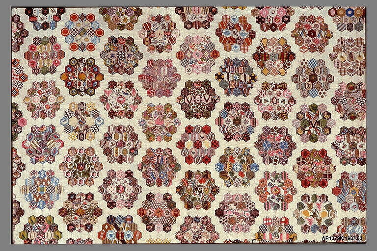 Quilt, Cotton with wool crewel embroidery, British