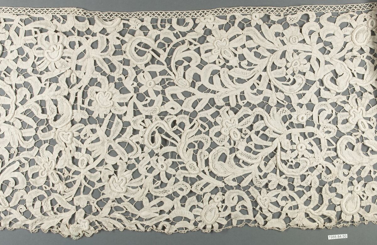 Flounce, Linen, needle lace, Italian, Venice