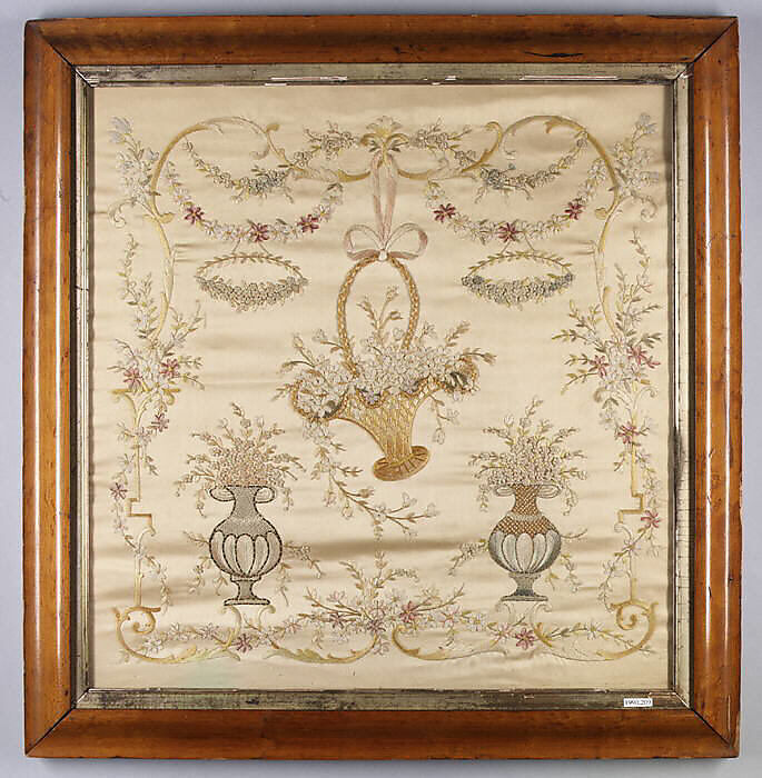 Panel, Silk, ribbons, metal thread, British or French 