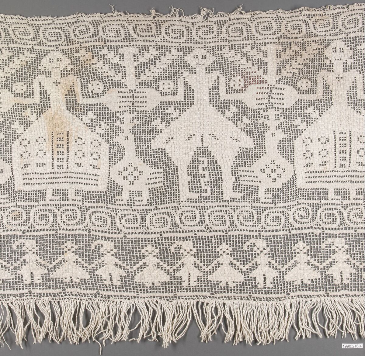 Border, Linen, embroidered net, Italian