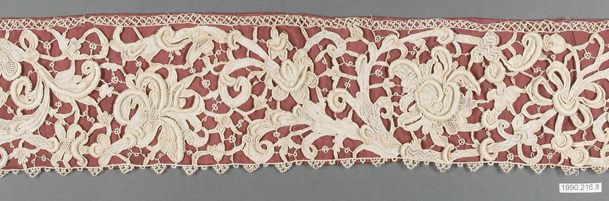 Edging, Needle lace, gros point lace, bobbin lace, silk lining, Italian, Venice