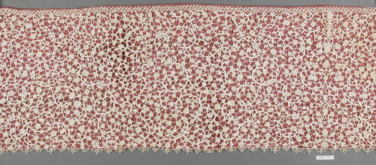 Border or flounce, Linen, needle lace, Italian