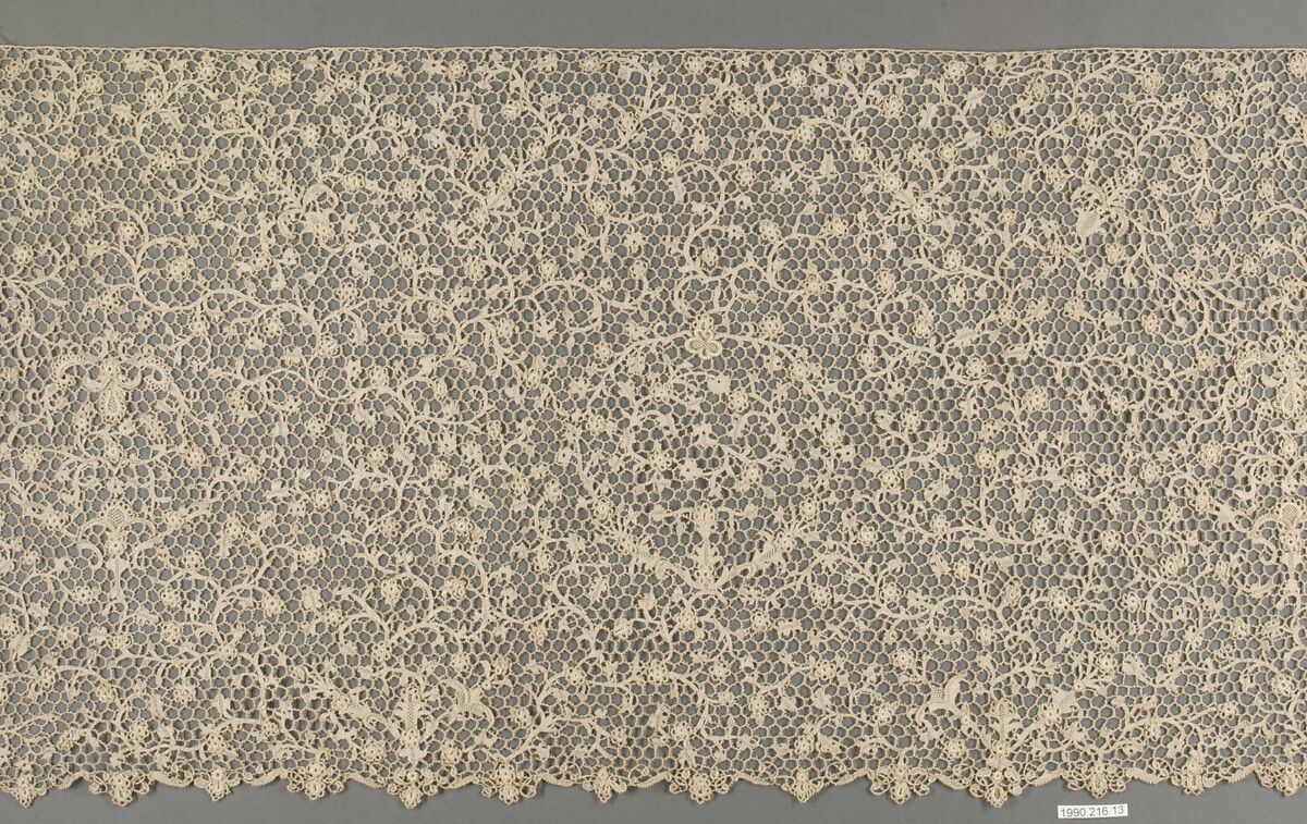 Flounce, Cotton, needle lace, Italian, probably Burano