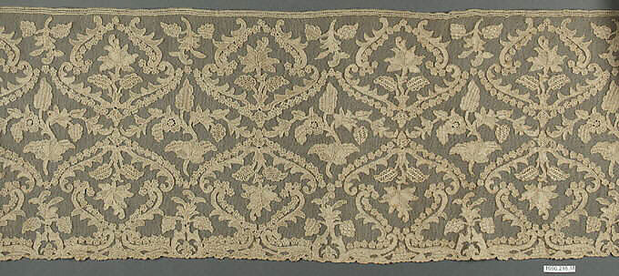 Border, Cotton, needle lace, Italian, probably Burano 