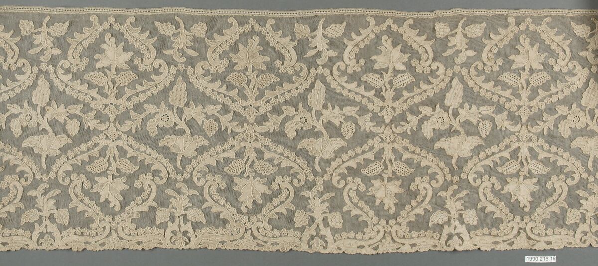 Border, Cotton, needle lace, Italian, probably Burano