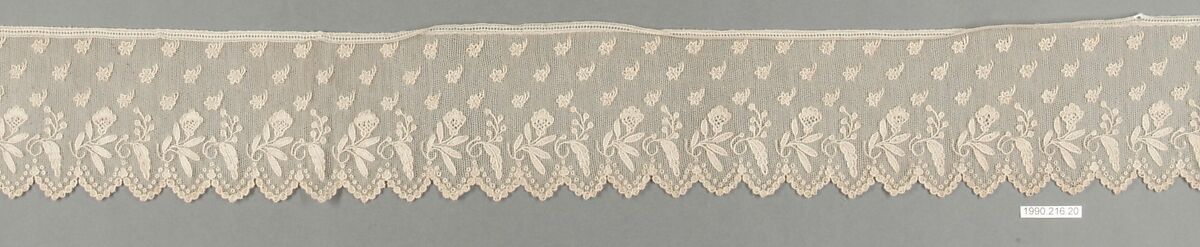 Edging, Needle lace, point d’Alençon style, Burano lace, cotton, Italian, probably Burano