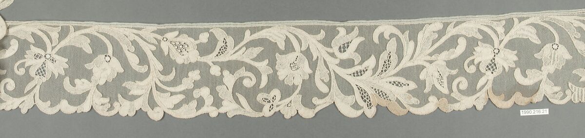 Edging, Cotton, needle lace, Italian, probably Burano