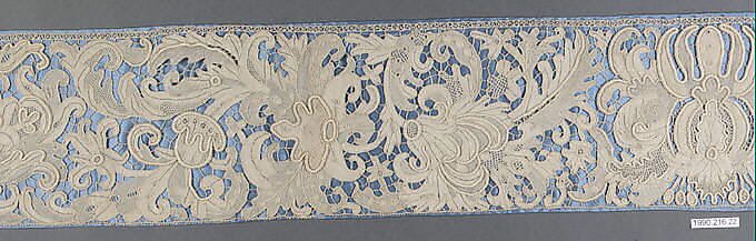 Edging, Needle lace, cotton, silk lining, Italian, probably Burano 