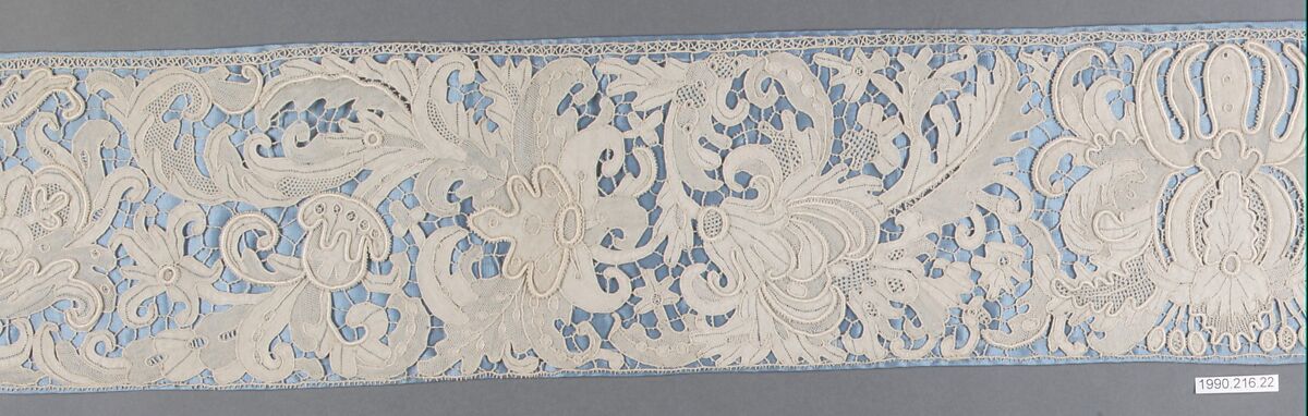 Edging, Needle lace, cotton, silk lining, Italian, probably Burano