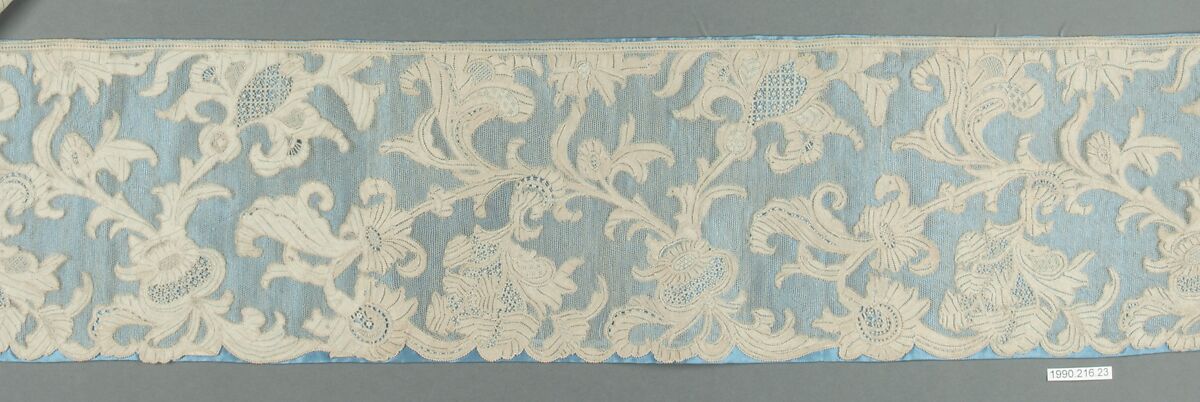 Edging, Cotton, needle lace, Italian, probably Burano
