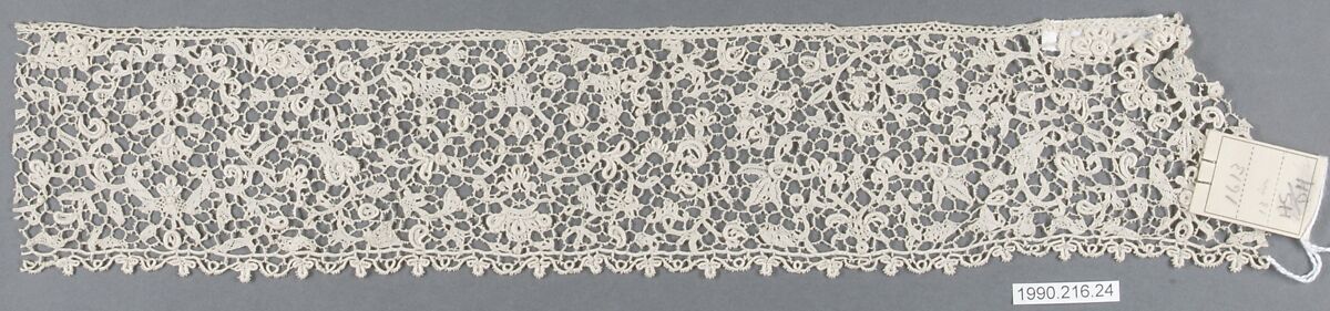 Edging, Linen, needle lace, probably French