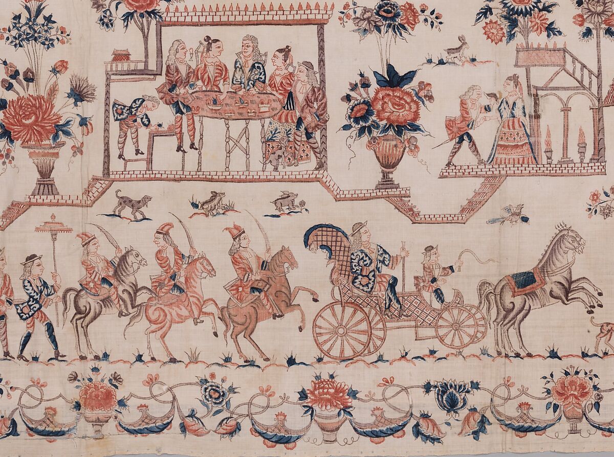 Petticoat panel, Cotton, painted resist and mordant, dyed, Indian, Coromandel Coast, for Dutch market