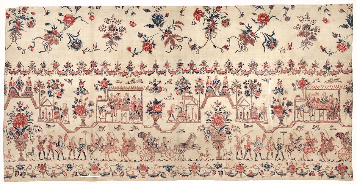 Petticoat panel, Cotton, painted resist and mordant, dyed, Indian, Coromandel Coast, for Dutch market