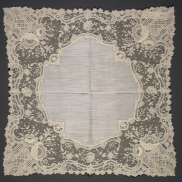 Handkerchief, Needle lace, Point de Gaze, linen, Belgian