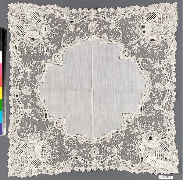 Handkerchief, Needle lace, Point de Gaze, linen, Belgian