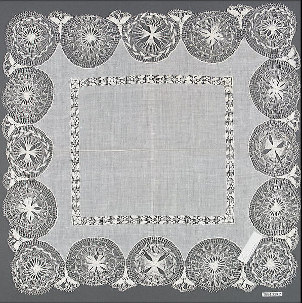 Lace handkerchief, Cotton muslin, embroidered net, Paraguayan (?) 