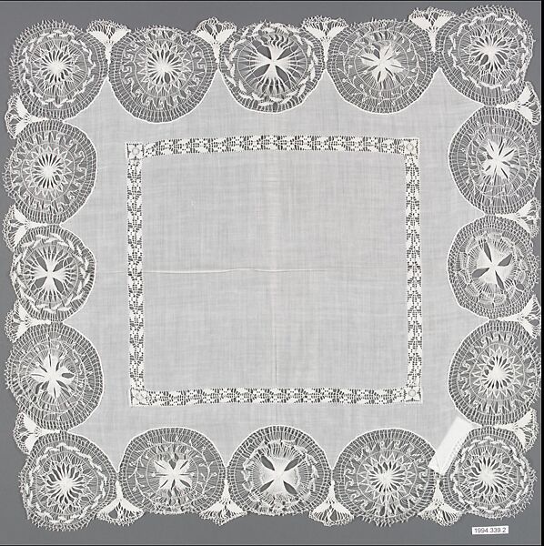 Lace handkerchief, Cotton muslin, embroidered net, Paraguayan (?)
