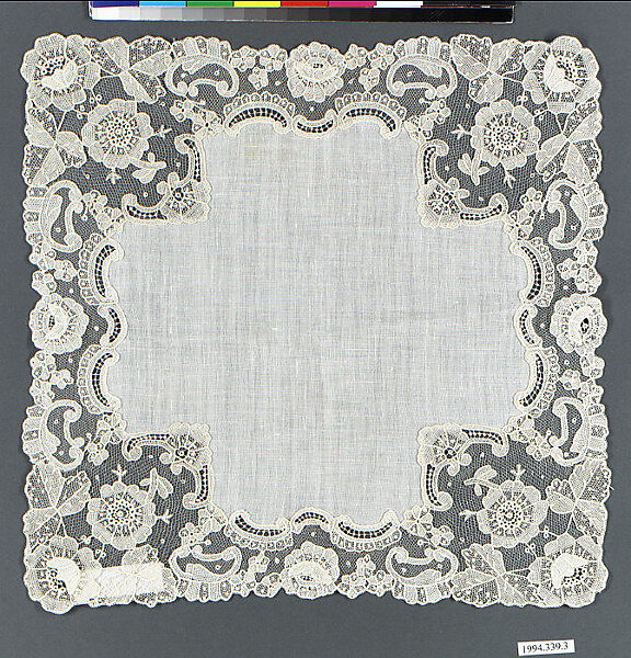 Handkerchief, Needle lace, Point de Gaze, linen, Belgian