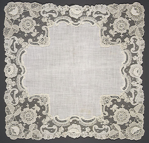 Handkerchief, Needle lace, Point de Gaze, linen, Belgian