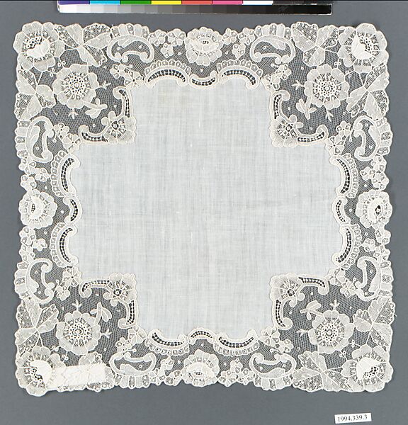 Handkerchief, Needle lace, Point de Gaze, linen, Belgian
