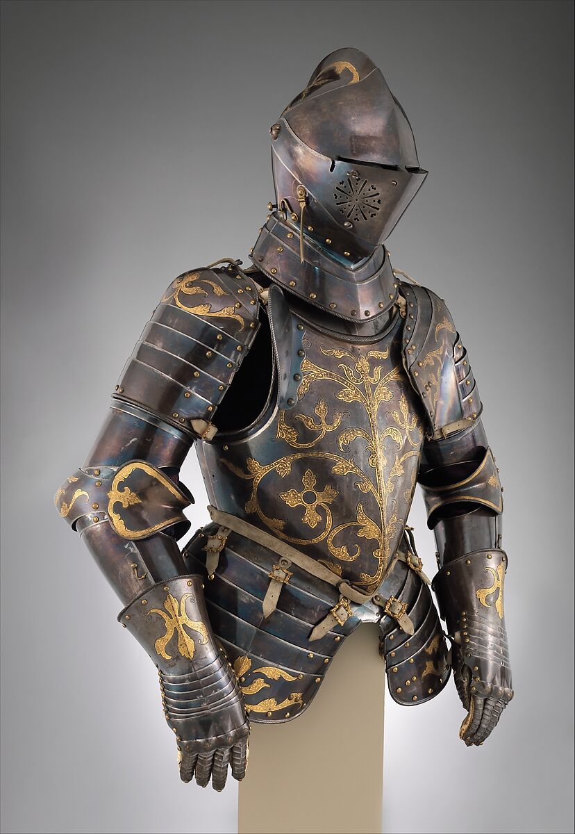 Foot-Combat Armor of Prince-Elector
 Christian I of Saxony (reigned 1586–91), Anton Peffenhauser  German, Steel, gold, leather, copper alloy, German, Augsburg