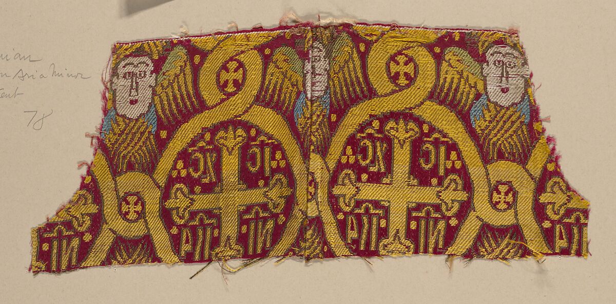 Fragment of woven silk with Seraphim and Crosses, Silk, Ottoman 