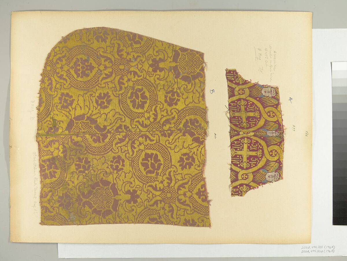 Fragment of woven silk with Seraphim and Crosses, Silk, Ottoman