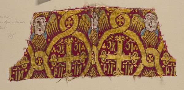 Fragment of woven silk with Seraphim and Crosses