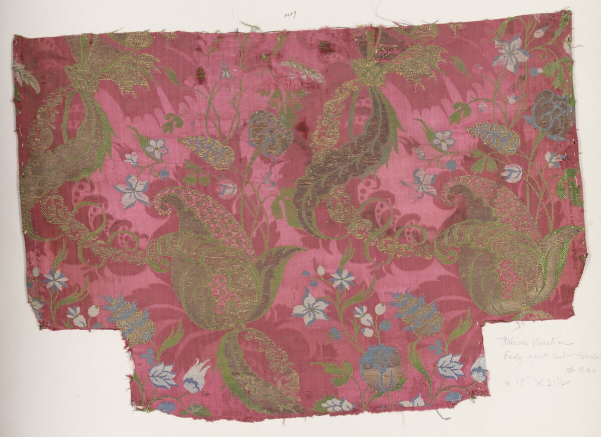 Fragment, Silk, metal thread, Italian, Venice 