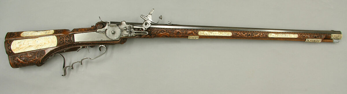 Wheellock Rifle Made for Emperor Leopold I, Johann Michael Maucher (German, Schwäbisch Gmünd, 1645–1701), Steel, pearwood, ivory, mother-of-pearl, German, Schwäbisch Gmünd 